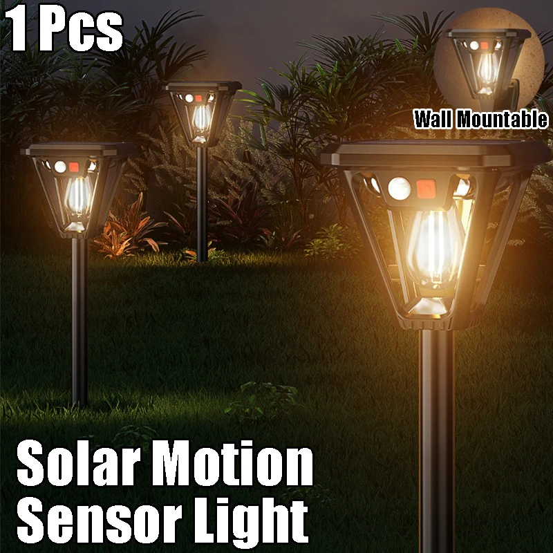 Solar Lawn Lamp Outdoor Motion Sensor Lights Waterproof  Lighting Wall Mountable Tungsten Light for Courtyard Lawn or Porch Wall