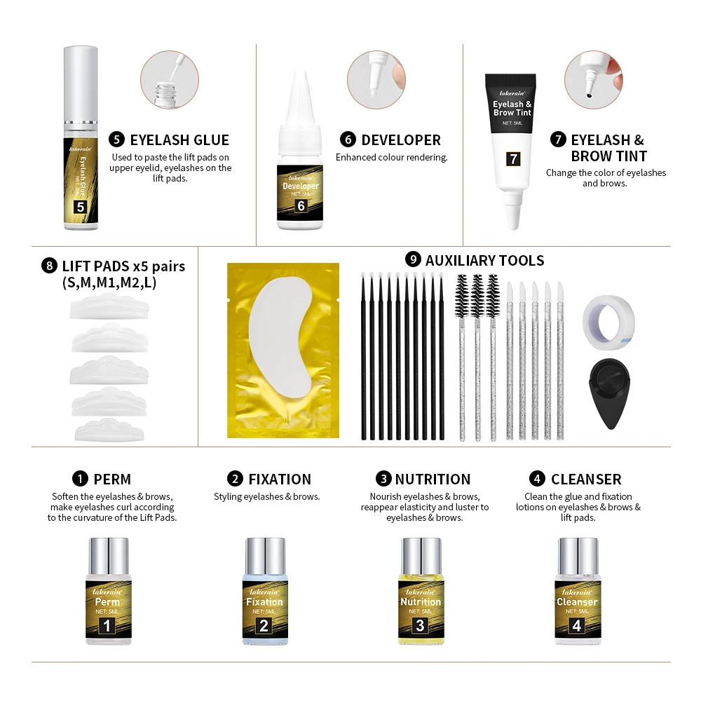 Lakerain Lash & Brow Lift- und Tönungsset, langanhaltende Wirkung, nährt die Wimpern, wasserfest, einfach anzubringendes Wimpern- und Augenbrauenlift-Set