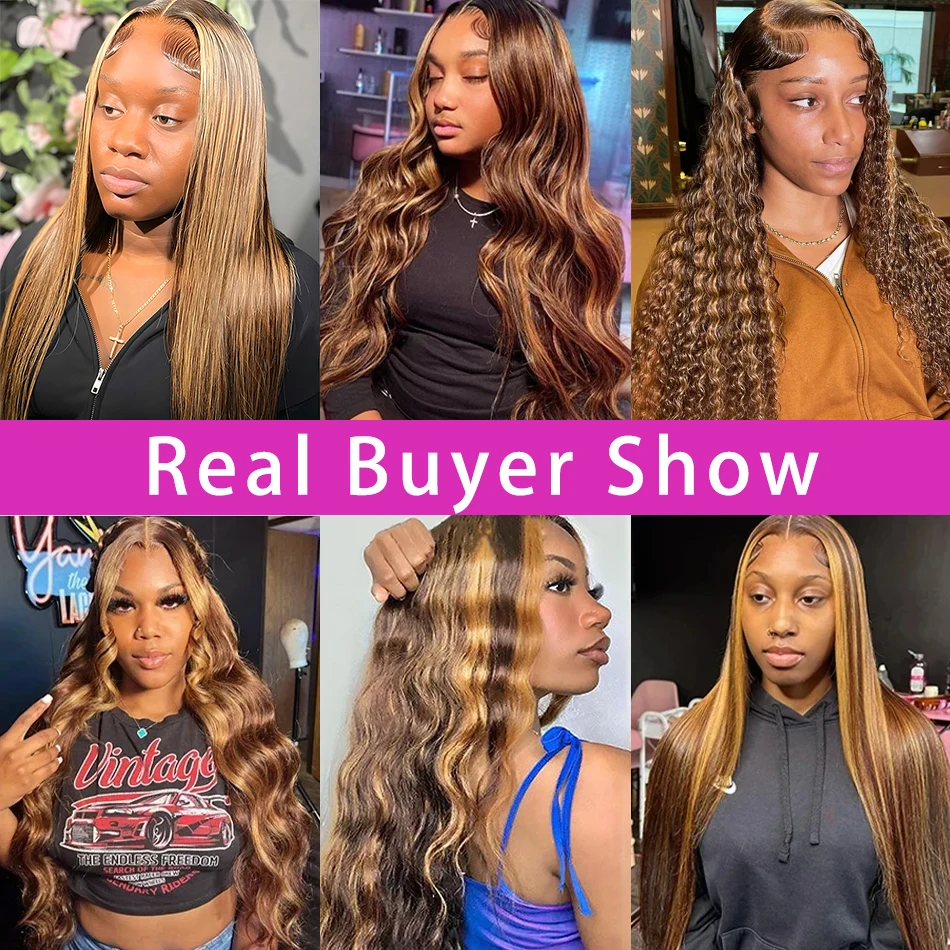 Colored Highlight Body Wave 13x6 HD Lace Front Human Hair Wigs 40 Inch Honey Blonde 180% 13x4 Water Wave Frontal Wig For Women