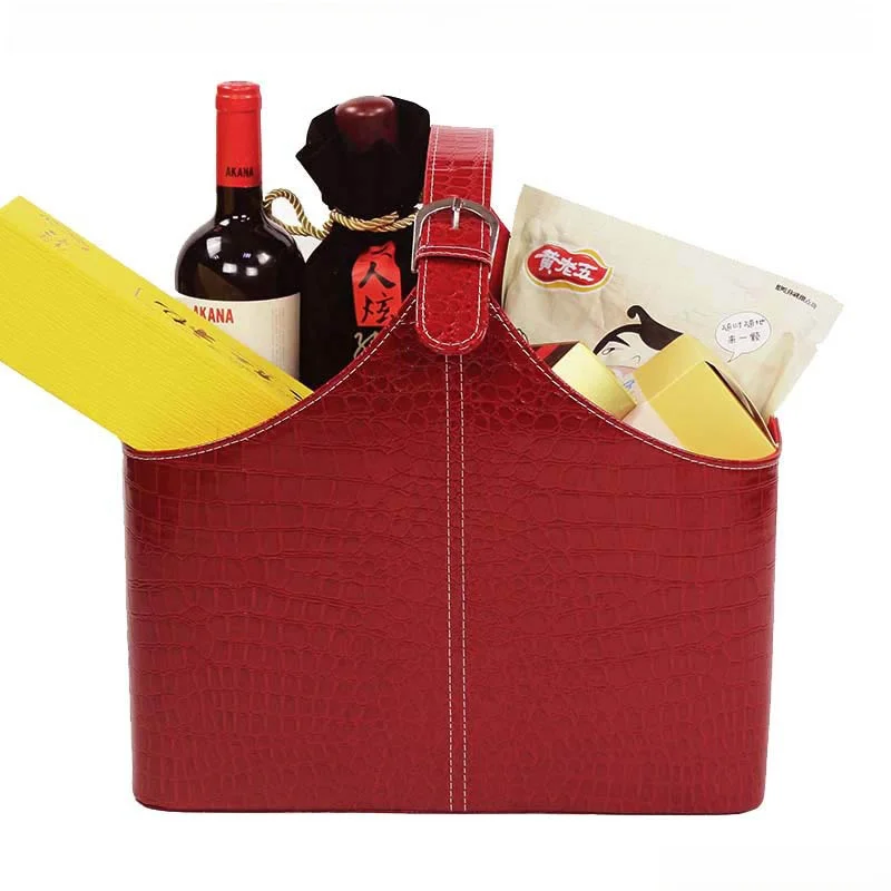 

Large Size PU Leather Handheld Basket Wedding Engagement Christmas New Year Gift Basket High End Wedding Return Gift Basket