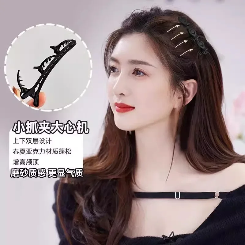 Solid Color Braided Hair Clips Korean Fashion Duckbill Hairpins with 3 Small Clips Rhinestones Girls Bangs Clip Styling Barrette