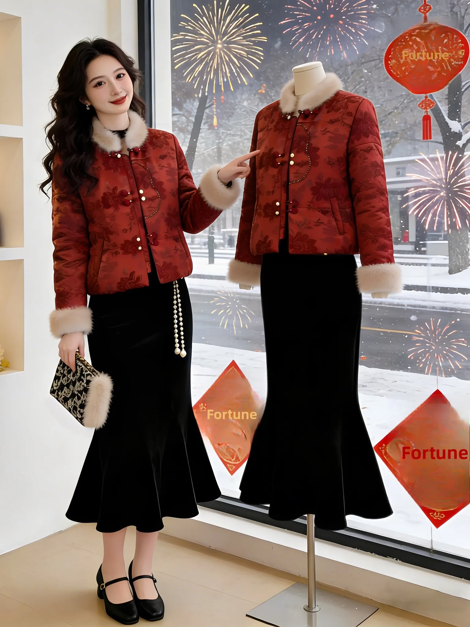 

Красная женская утепленная куртка в китайском стиле, короткое пальто на пуговицах, зимняя верхняя одежда в корейском стиле, утолщенная, с длинными рукавами