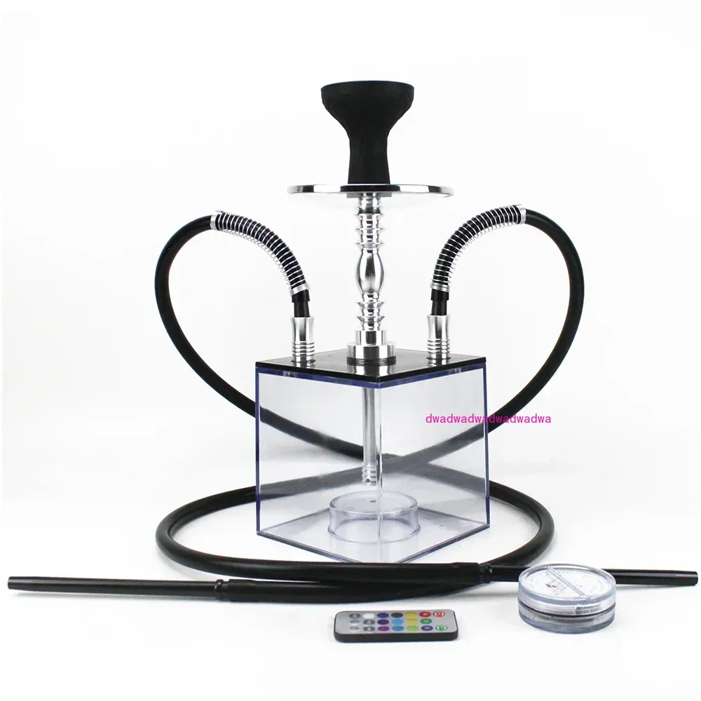

Sheesha Chicha Nargile Cachimbas Shisha Box Ket Cube Acrylic Hookah Set with 2 Hose LED Light Silicone Bowl Hookahs