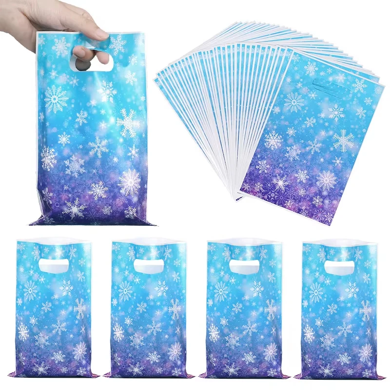 10pcs Disney Frozen Tote Bag, Kids Party Favor Storage Handbag, Elsa Snowflake Print Candy Bag, Children Birthday Party Gift Bag