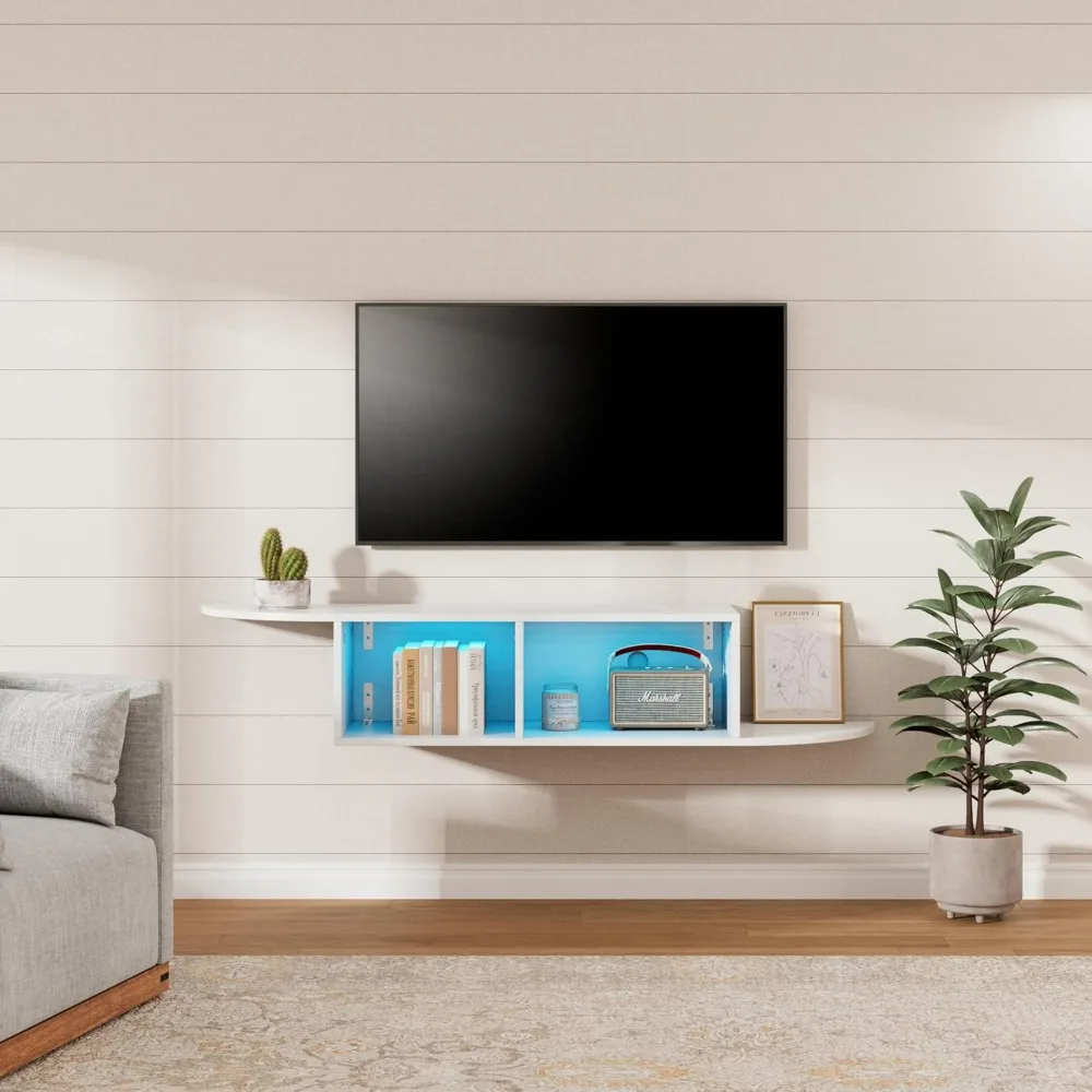 

59'' Modern TV Stand with Power Outlet, LED Entertainment Center with Open Storage Shelves for TVs, TV Media Console Table