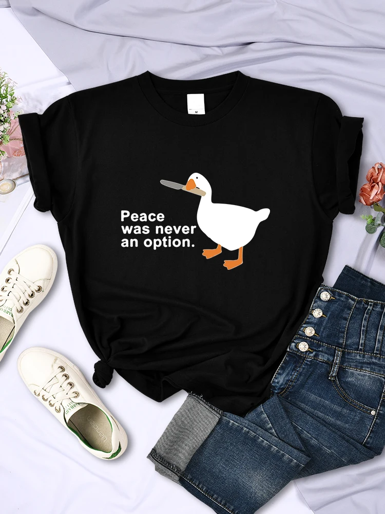 Women Peace Was Never An Option Cartoons Printed Tshirt For Street Casual Tee Clothing Creativity Breathable Female Short Sleeve