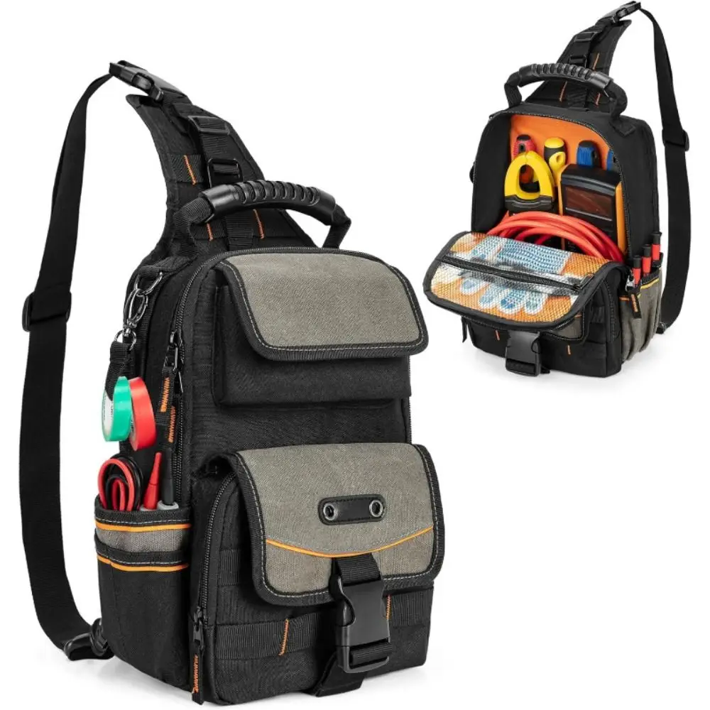 Zippered Electrician Tool Pouch Ergonomic Handle Portable Tool Bag Shoulder Strap Durable Storage Pouch Electrician Work