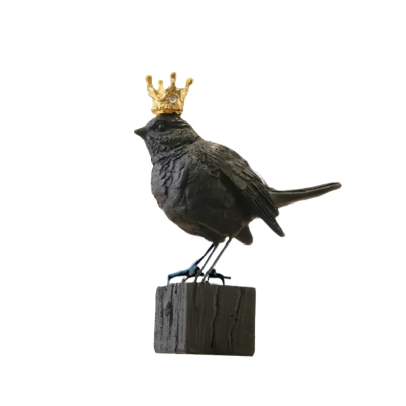 

Creative Crown Sparrow Statue Desk Decoration Black Bird Ornaments Simulation Animal Resin Sculpture Room Aesthetic Decor