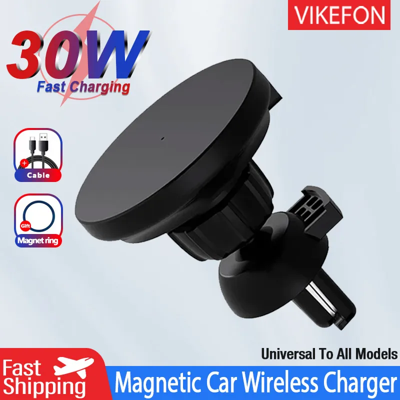 30W Magnetic Car Mobile Phone Holder Stand Wireless Charger For iPhone 15 14 13 12 Pro Max Mini Air Vent Fast Car Charging Stand