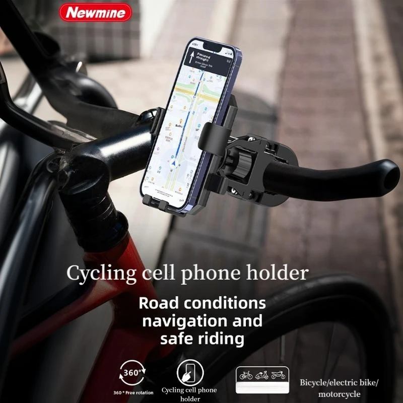 Newmine Motorcycle Bicycles Phone Holder Shockproof 360° Free Rotation Mobile Phone Stand Navigation Bracket for IPhone Samsung