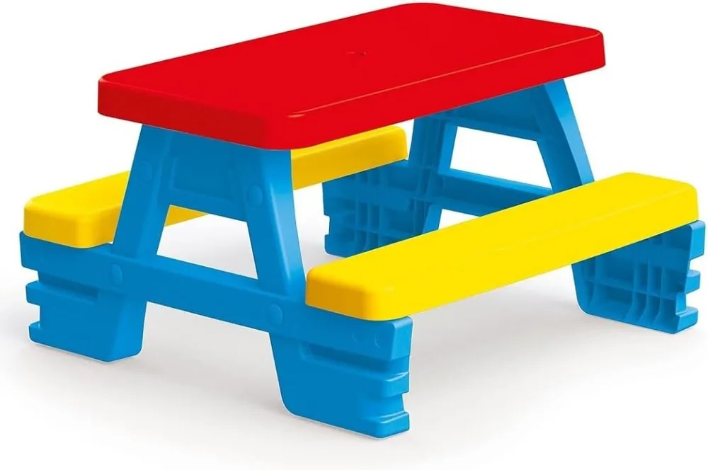 Big Plastic Picnic Table for 4 Blue Red Yellow Indoor & Outdoor Use Designed for Toddlers Kids Ages 2+ Durable Furniture