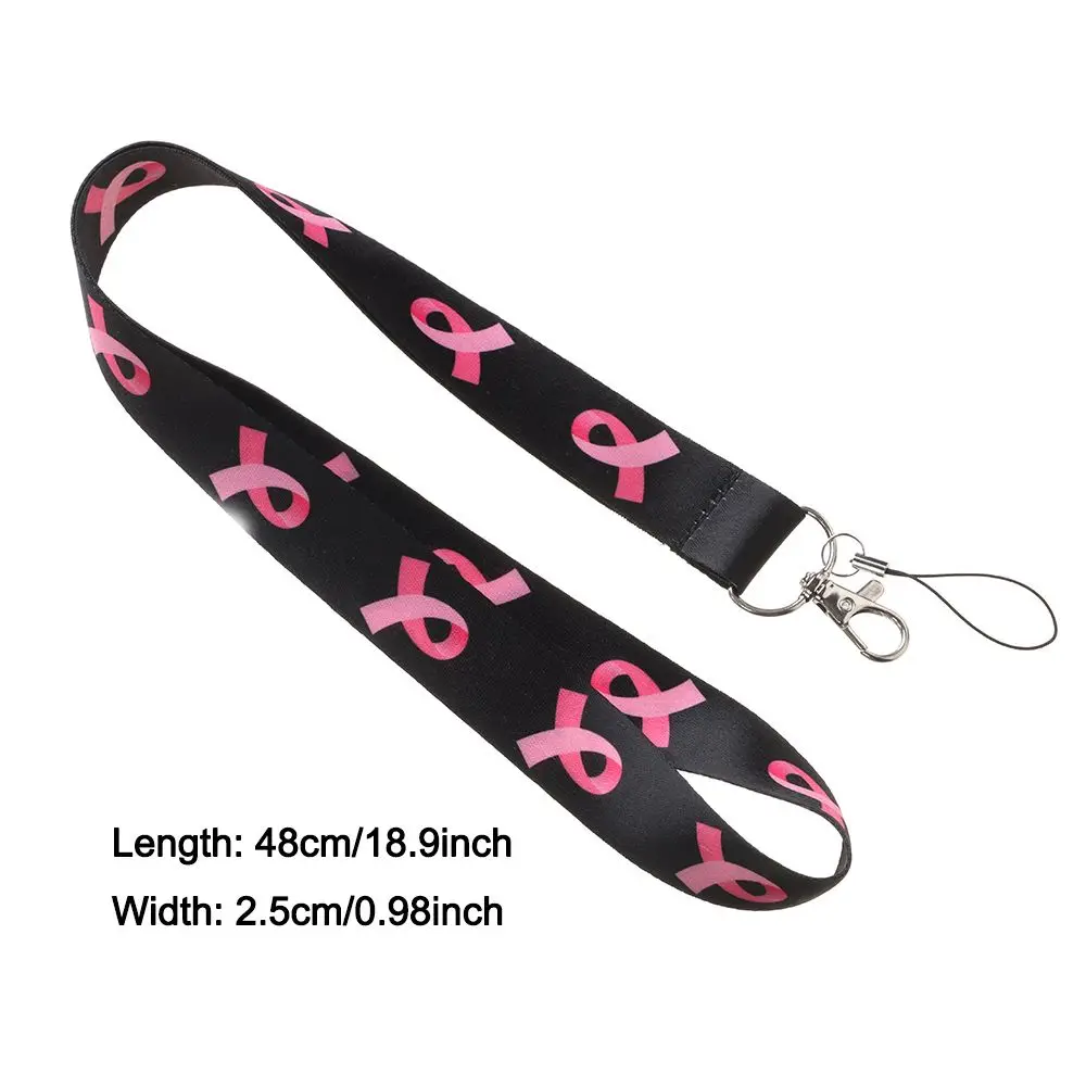 Breast Cancer Ribbon Neck Strap NHS Lanyard Badge Holder Mobile Phone Strap Hang Rope