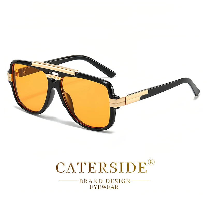 CATERSIDE Retro Herren-Sonnenbrille mit quadratischem, großem Rahmen, flachem Oberteil, Doppelbrücke, Piloten-Punk-Sonnenbrille, Damen-Party-Reisebrille, UV400 – Detail 15