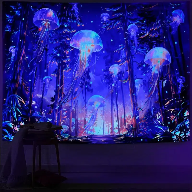 VIKAMA Radiant Medusa Drifting Through Brushwood Black Light Tapestry UV Active Surreal Wall Poster Accent Decor Soft Durable