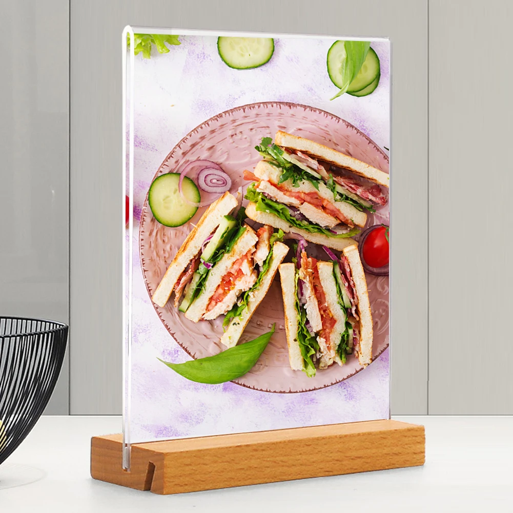 Sign Holder Wood Base Office Restaurants Store Menu Picture Frame Desktop For Table Top Dual Use T L Shape A4 A5 Double Sided