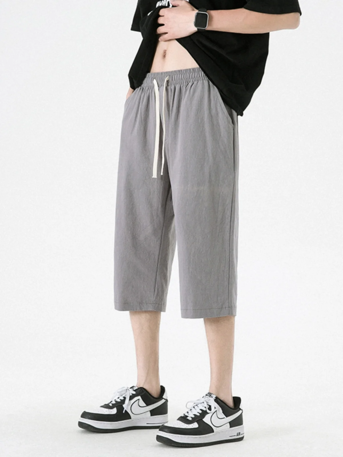 

Linen Ice Silk Men's orts Summer Thin Breathable Qui Dry over Knee Casual Loose Eight Points Pants Faionable Ci Sle