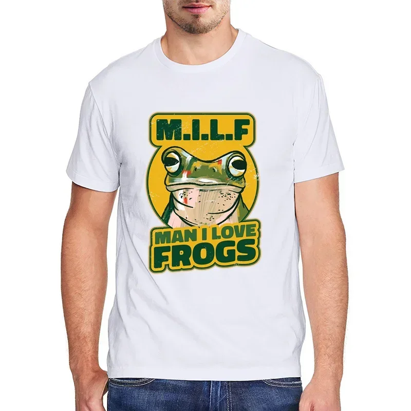 Kawaii Frog Graphic Short Sleeve Tops M.I.L.F Man I Love Frogs Retro Tops Men Clothing Unisex Casual Short-sleev Tops Camisetas.