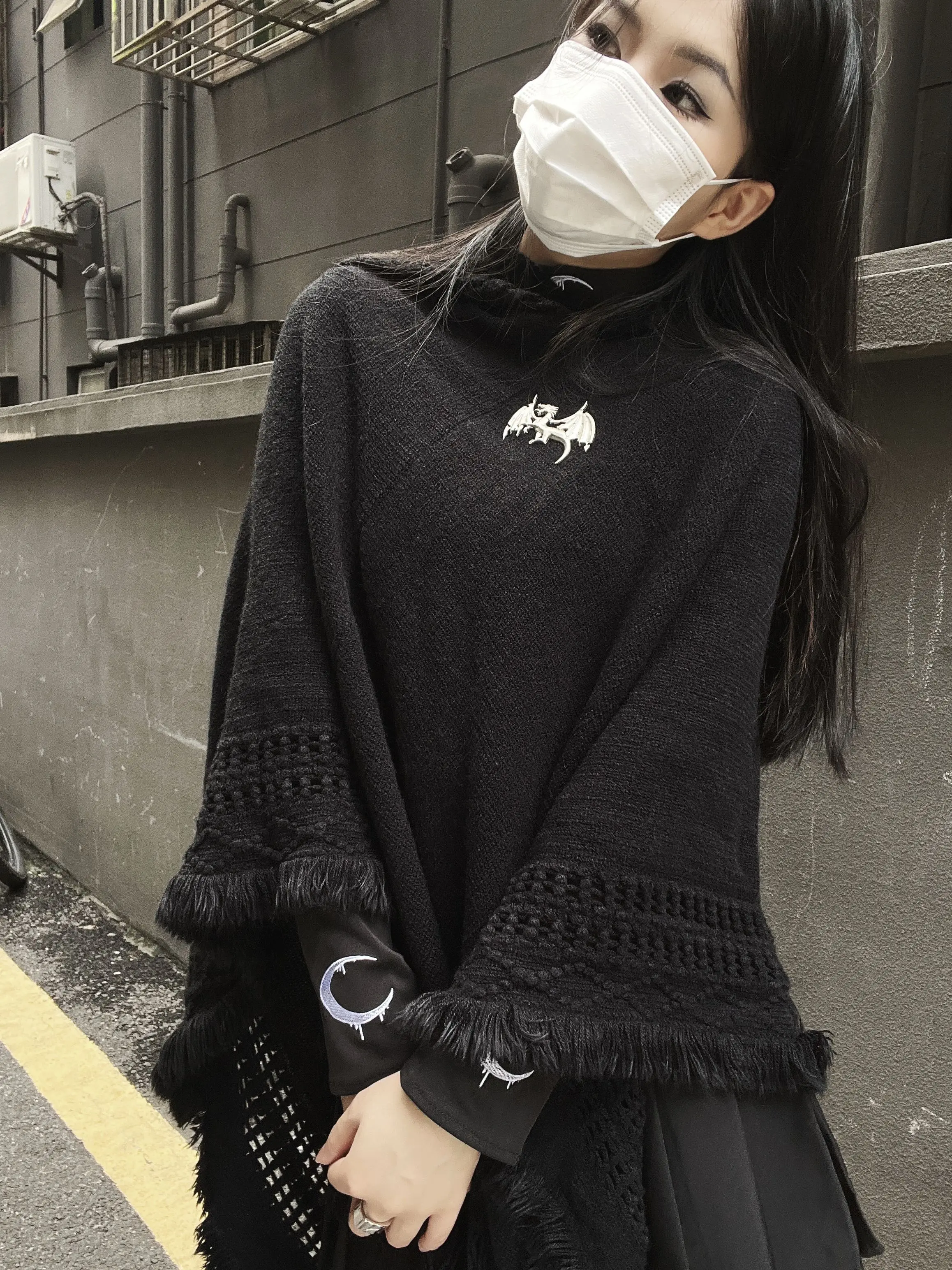 Japanese Original Dark Style Lolita Loose Knitted Cape Retro Elegant Lady Tassel Pullover Hooded Sweater for Women