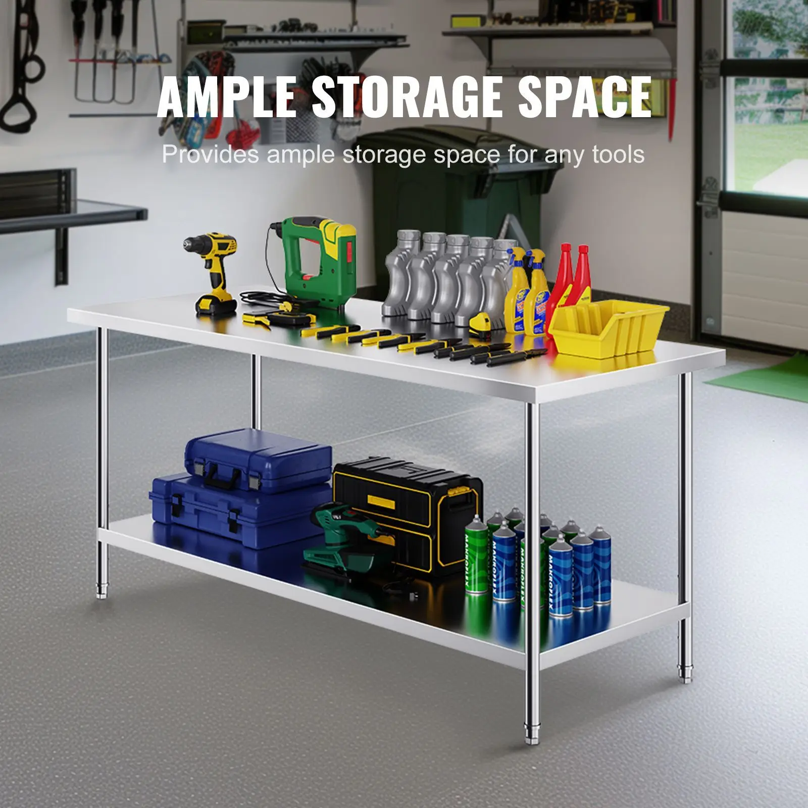 Stainless Steel Prep Table, 30 x 72 x 34 Inch, 920 lbs Load Capacity, Heavy Duty Metal Worktable with 3 Adjustable Height Levels