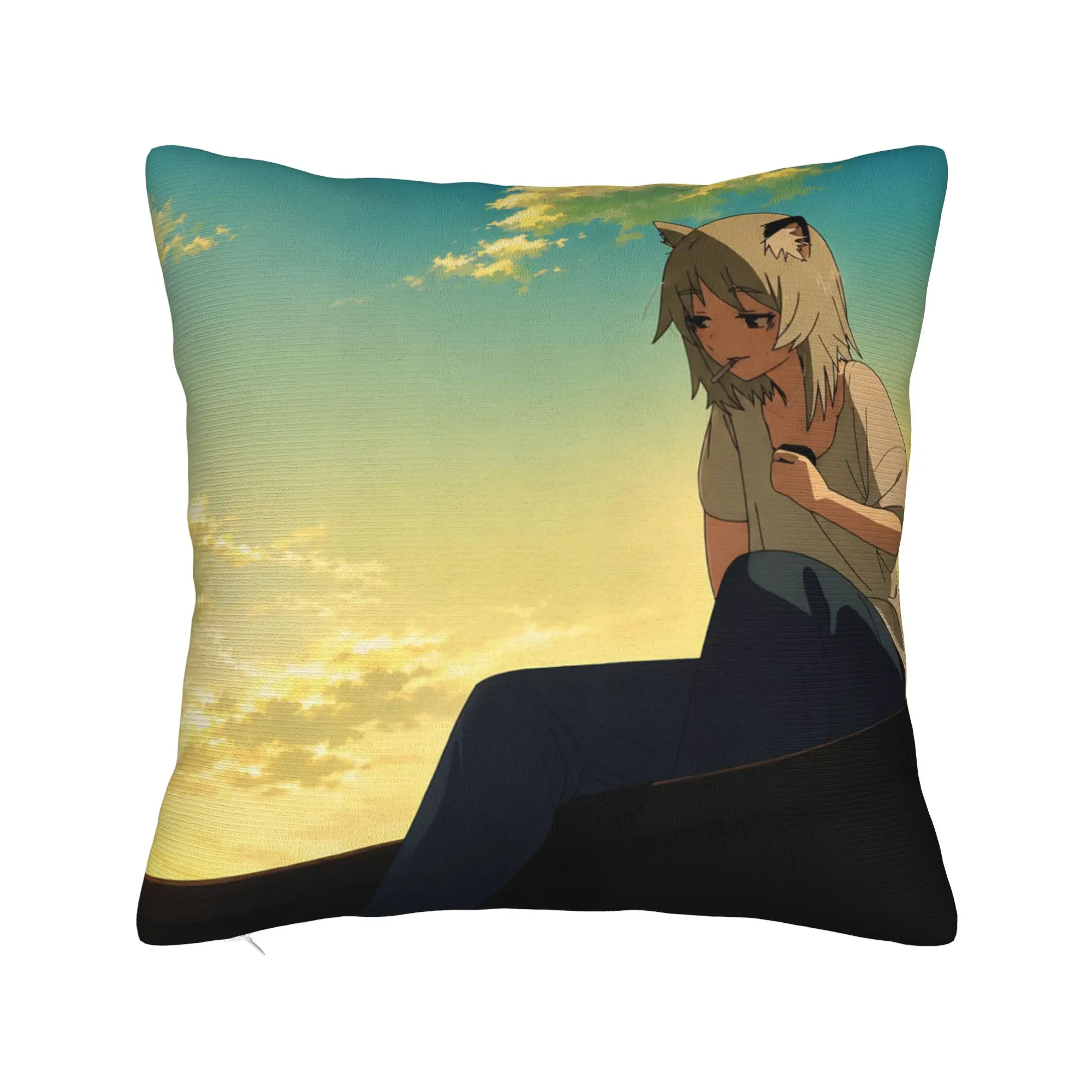 Y-Yanineko Anime Pillowcase Printing Polyester Cushion Cover Decorative Chainsmoker Cats Throw Pillow Case Cover Home