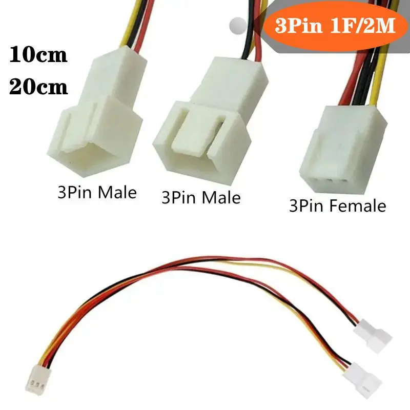 CPU Heat Sink 3Pin, One Female To Two Male Fan Extension Cable, CPU Fan Extension, Chassis Fan Adapter 0.3m