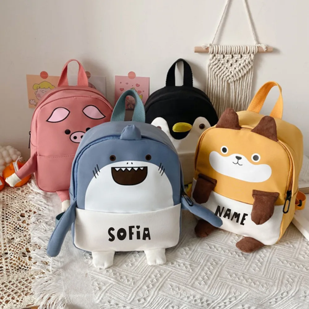 Nome personalizado Bebê Bonito Tubarão Pinguim Animal Crianças Schoolbags No Jardim de Infância Mochila Adorável Menina Menino Personalizada Dos Desenhos Animados