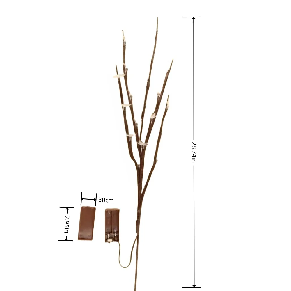 1 قطعة 20LED صندوق بطارية شجرة زهر الكرز فرع ضوء سلسلة ، مناسبة لغرفة النوم وغرفة المعيشة والديكور المنزلي