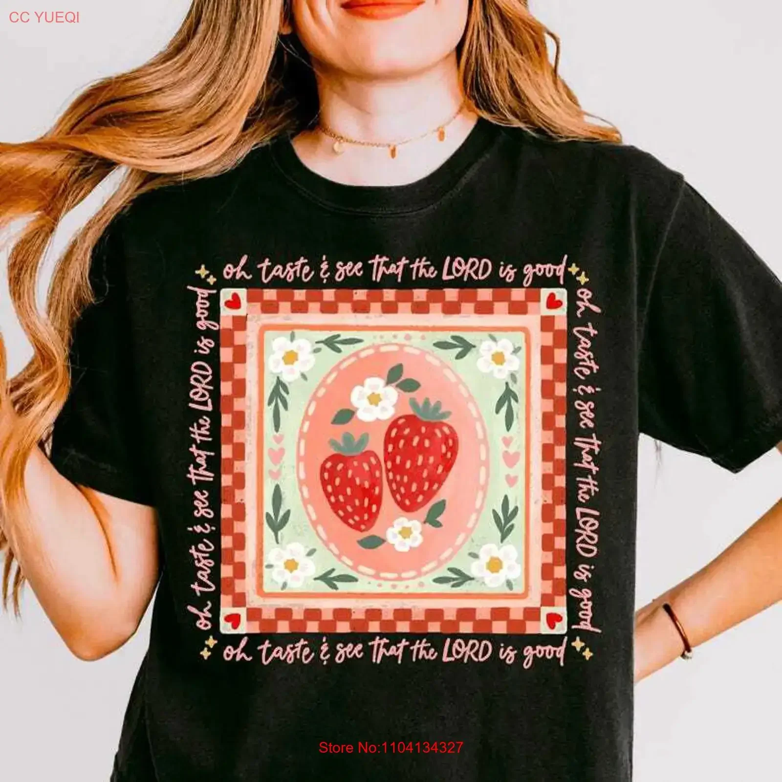 Strawberry Oh Taste And See Floral T Shirt Bible Verse Inspirational Summer Trendy vintage Washed fashion streetwear Breathable