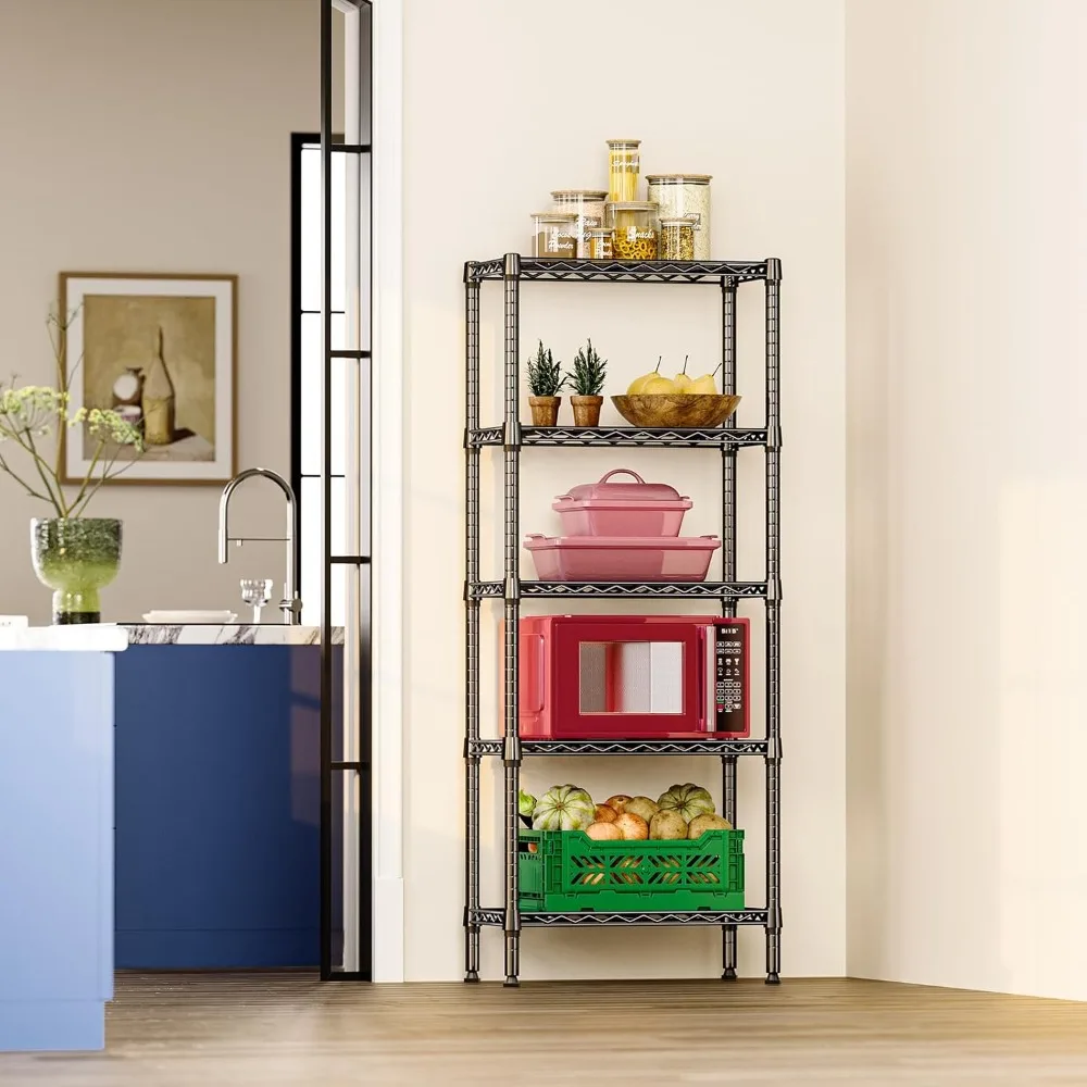 IZEUK 5 Tier Steel Storage Shelves, Heavy Duty Metal Shelf Wire Shelving Rack for Pantry, Kitchen, Living Room, or Office Organi