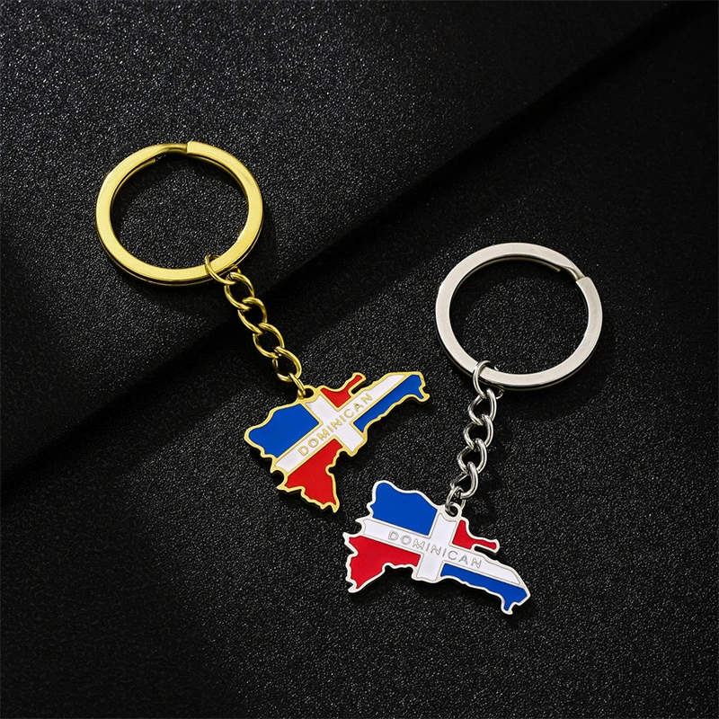 República Dominicana Map Flag Key Chain Stainless Steel Gold/Silver Color Dominican Men Women Maps Keyring Jewelry Accessory