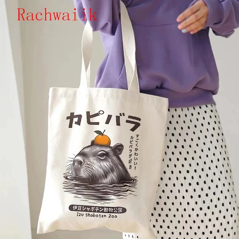 Hip Hop Woman Capybara Tote Bag Shopper Canvas Shoulder Bag Capibara Eco Harajuku Casual Shopping Bag Women Tote Female