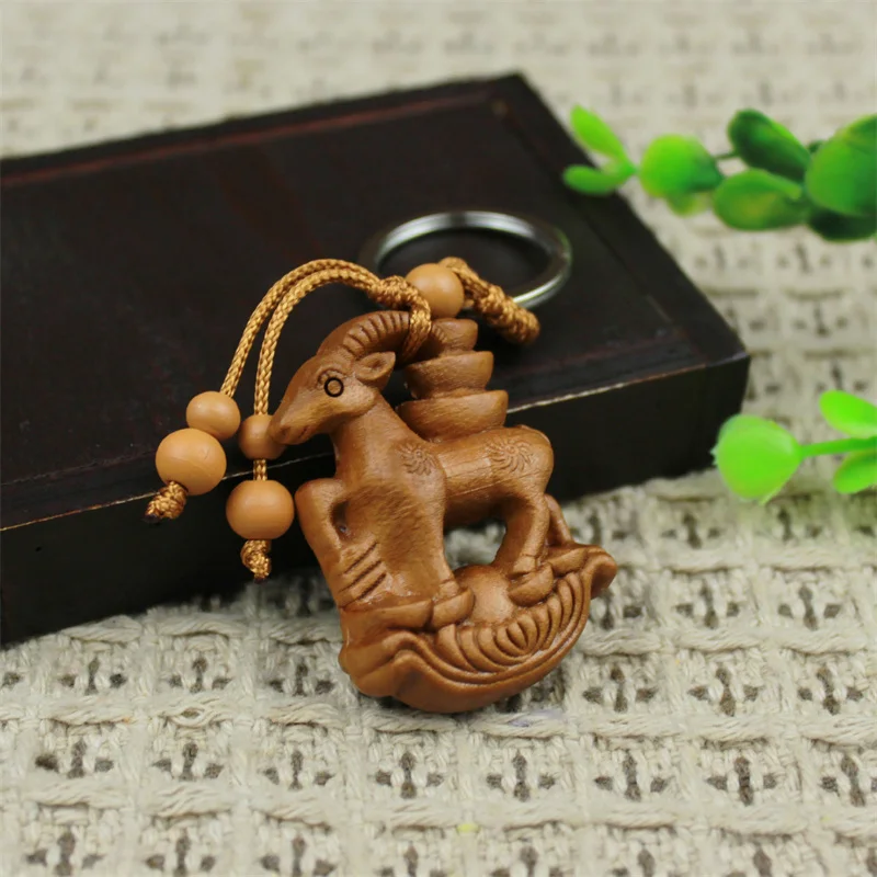 Wholesale 12 Zodiac Keychain Engraving Wood Car Key Ring Creative Animal Horse Dragon Snake Dog Key Chain Gift Accessories