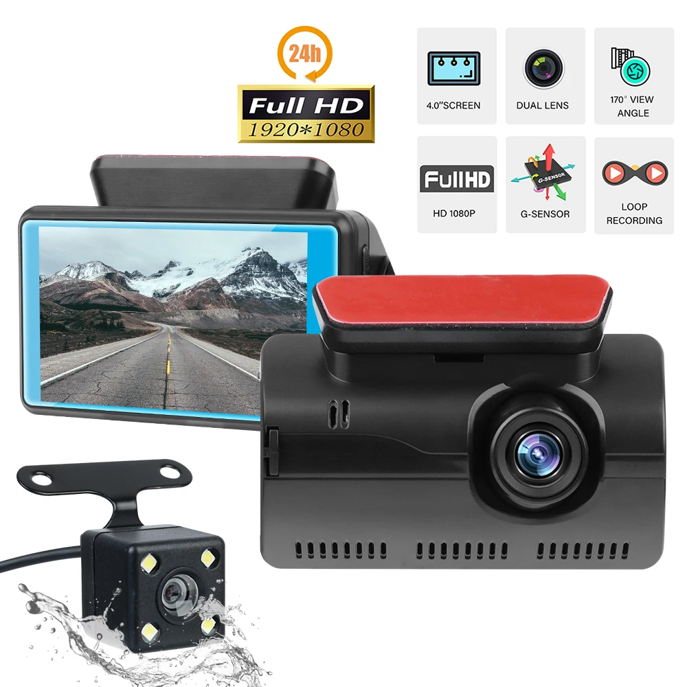 IPS Camera Recorder Night Vision Driving Dash Cam 2 Lens HD 1080P Car Video Recorder Reverse Camera 3 inch