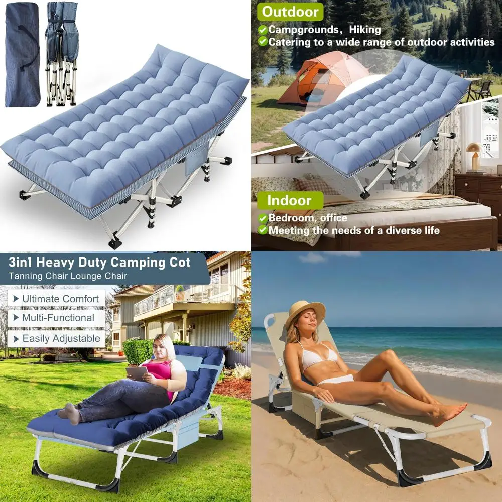 Heavy-Duty Adult Camping Cot with Mattress, Oversized Sleeping Bed, Extra Large, Foldable, Portable, Carry Bag Included, Ideal f
