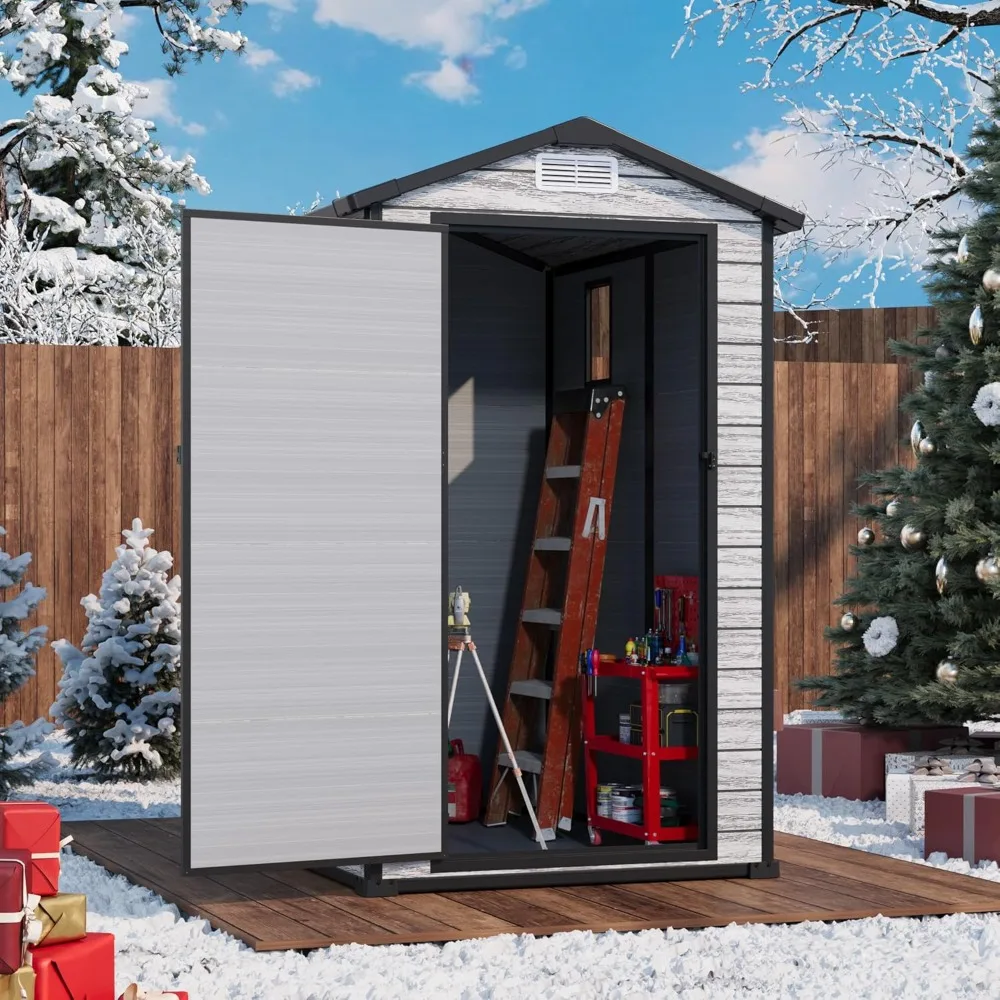 

All-Weather Resin Shed with Window, Outdoor Plastic Garden Shed with Lockable Door and Vents, Outdoor Resin Storage Sheds