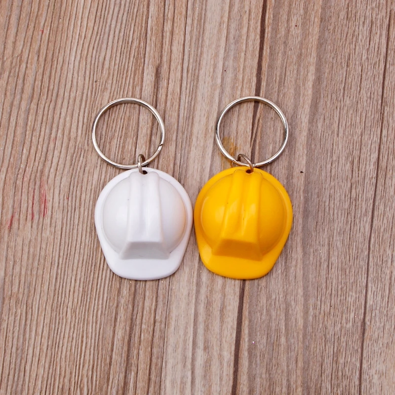 652F Plastic Helmet Hard Hat Keychain Event Holiday for Creative Practical-Yellow/White Color Safety Helmet Keychain Jewelry