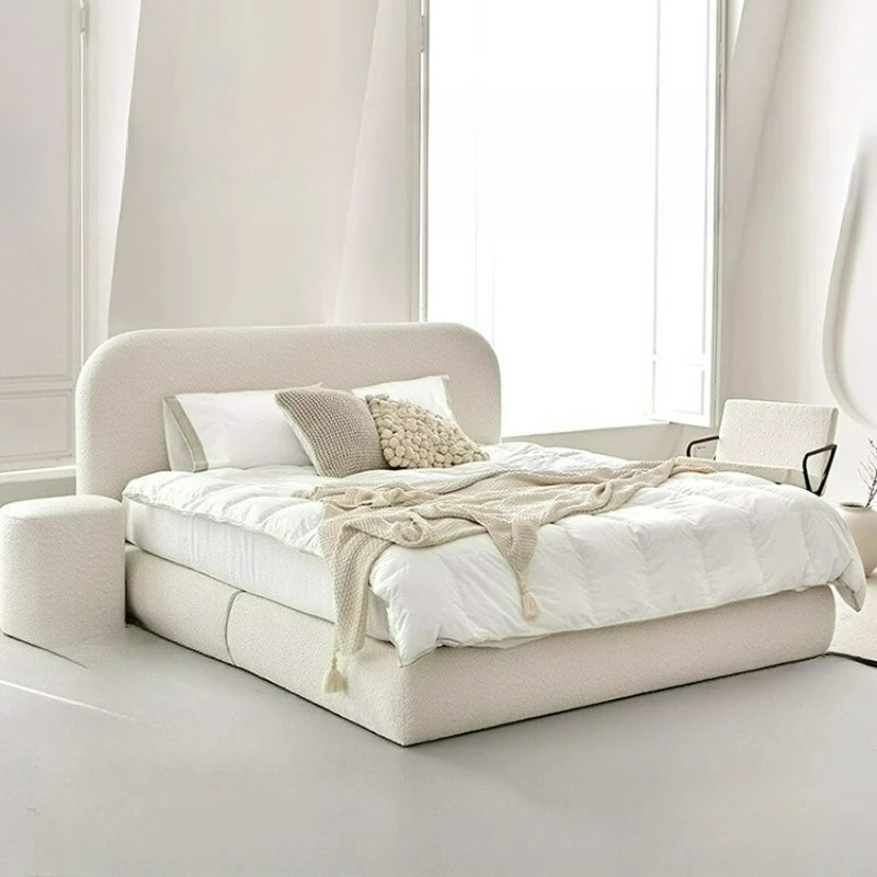 

washable floor-to-ceiling fabric bed bedroom Nordic cream cotton and linen girls soft bag French master bedroom double bed