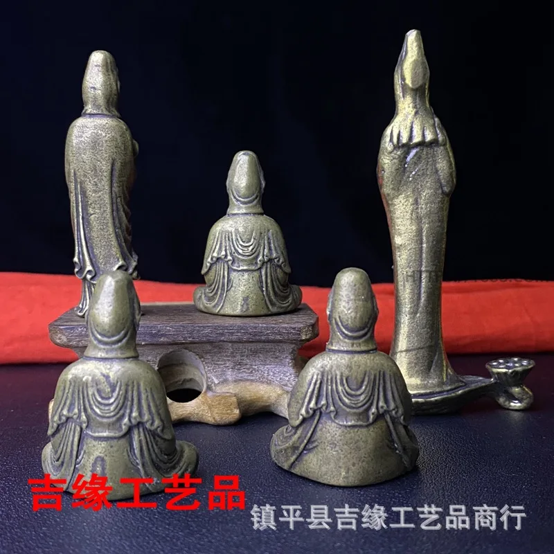 Copper , three-dimensional Guanyin statue, small home desktop craft decoration, pocket-sized Buddha