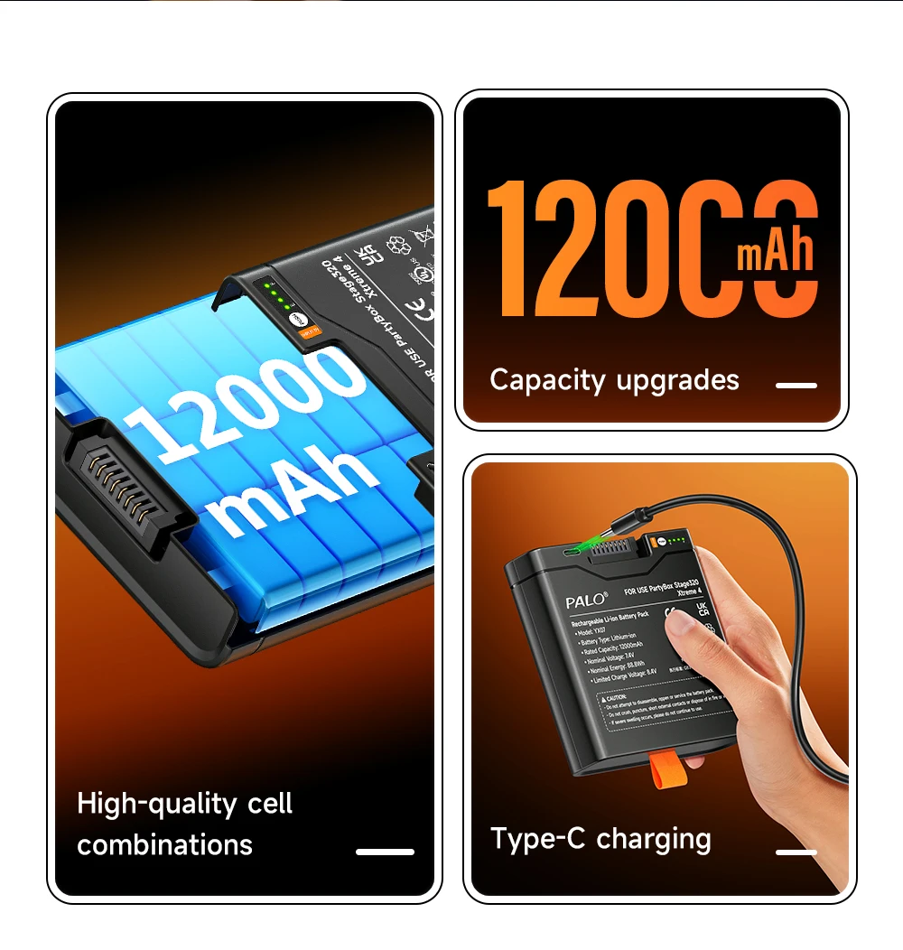 12000mAh Lautsprecher-Akku für JBL Xtreme 4, Akku für JBL PartyBox Stage 320, Hochleistungsakku mit TYPE-C-Ladefunktion – Detail 4