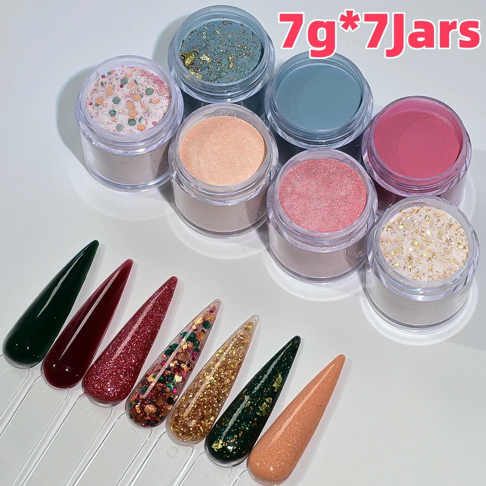 

7g*7Jars Nail Crystal Acrylic Powder with Glitter Sequins for Carving Dipping Pigment Dust Profession Manicure Extension Decor *