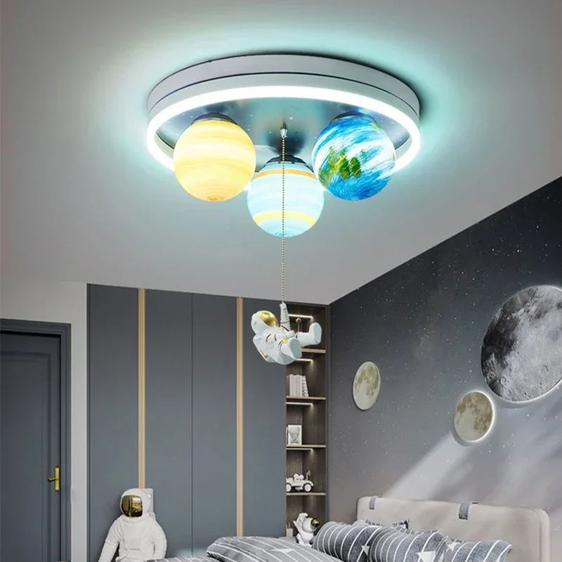 Modern Astronaut LED Ceiling Light Creative Planet  Lamp for Children's Room Dining Study Kindergarten Lighting