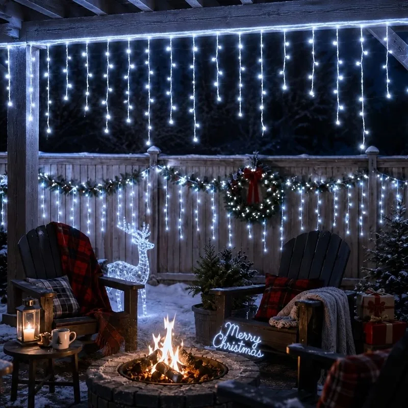 NEW Solar Christmas Icicle Lights 162 LED 8 Modes Waterproof Curtain String Lights for Outdoor Garden Room Holiday Lighting
