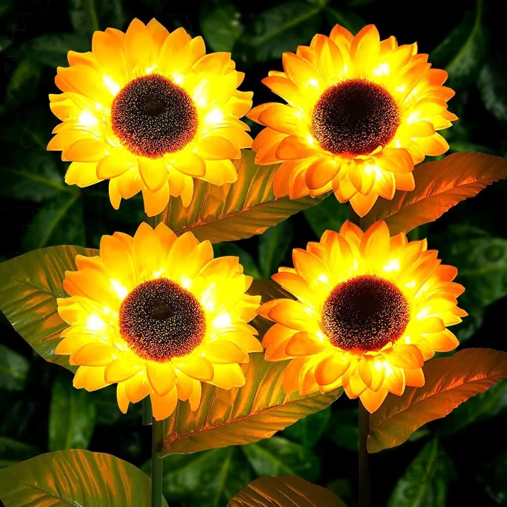 Solar Sunflowers Lights IP65 Waterproof LED Garden Light Outdoor Pathway Lights Garden Stake Lights for Patio Lawn Yard Balcony