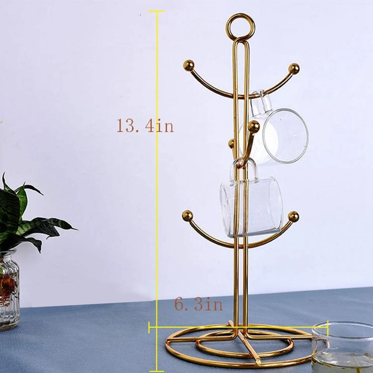 شجرة كونترتوب، 6 خطاف مجفف فنجان القهوة المطبخ القهوة القدح شجرة كونترتوب أكواب الشاي حامل الوقوف، الذهب SQ