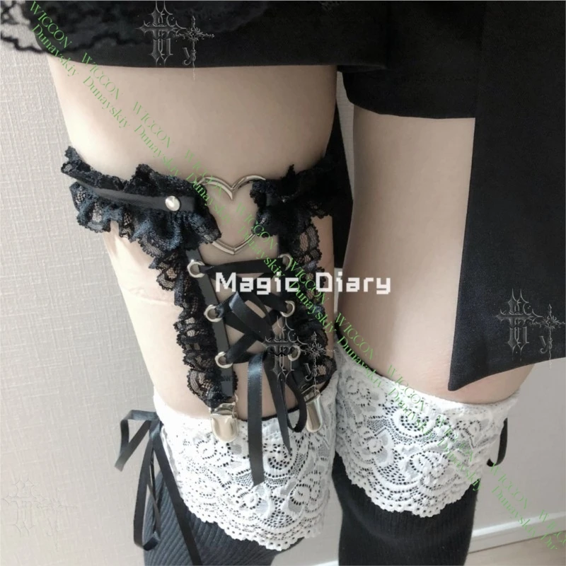 Jirai Kei Figure Ribbon Buckle Lace Heart Binding Strap Leg Garter Suspender Belt Halloween Alt Fashion Gothic Sweet Style Anime view 4