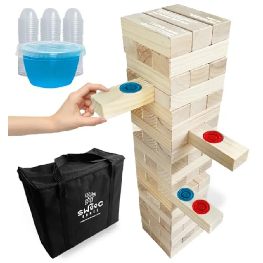 s - Hidden Jello - Includes Disposable Cups, Lids and Carrying Case - Stacks up to 5Feet - Topple Game for Adults - Giant Outdo