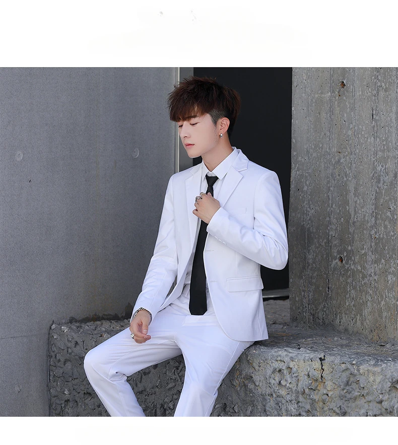 （Blazer+Pants）Slim Fit Business Casual Men's Suit Korean Fashion Fashion Blue Black 2 Piece Set Wedding Groom Dress