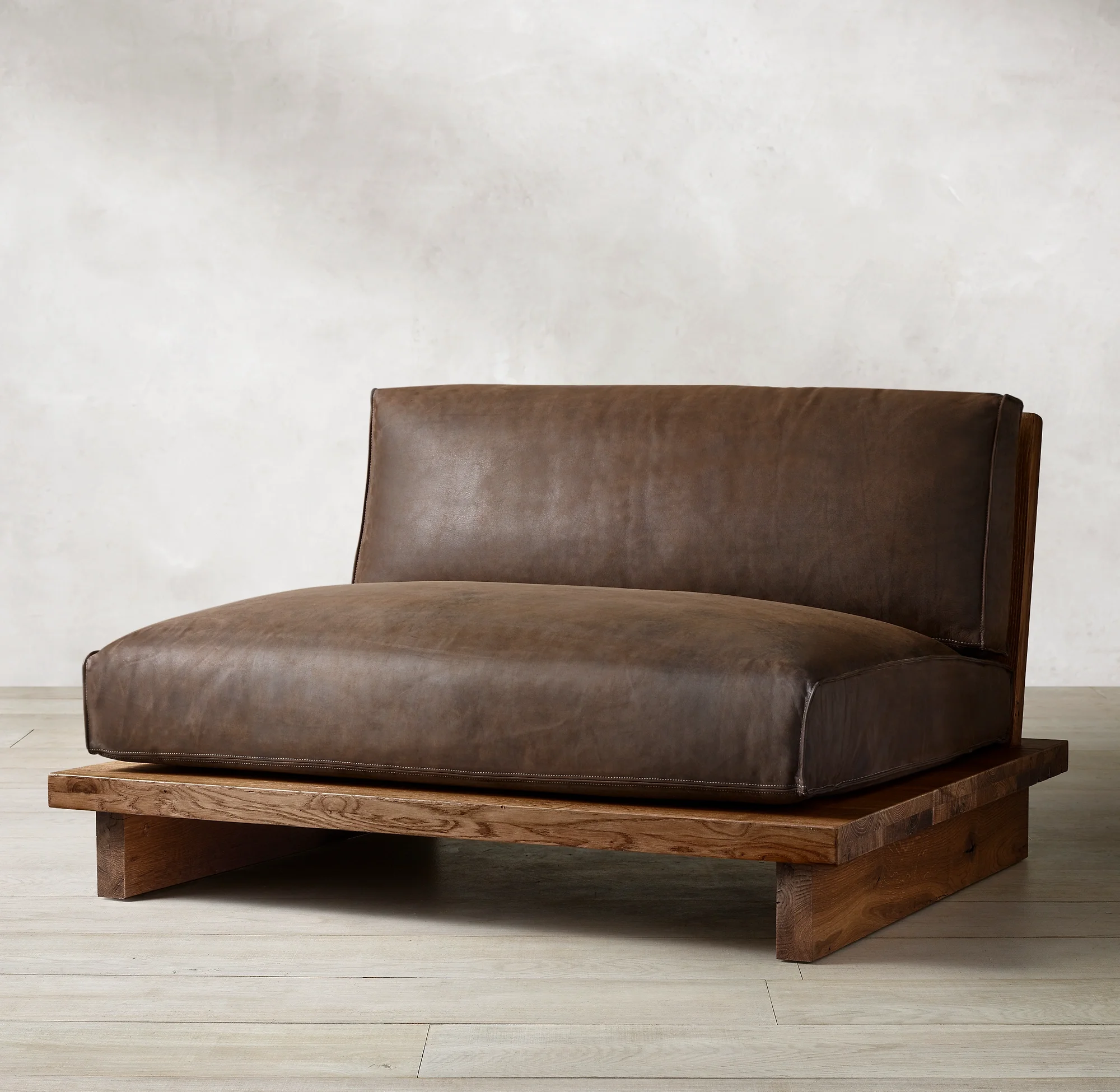 

Postmodern Oak Brule Sled Leather Modern American Track Arm Handmade Sofa Chair
