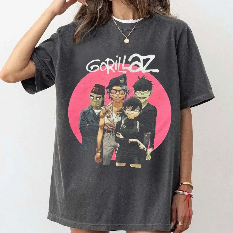 Men Women 2026 Summer Gorillaz Band Print T-shirt Oversized Short Sleeve Alternative Electronic EDM DJ Post Punk Band Clothing