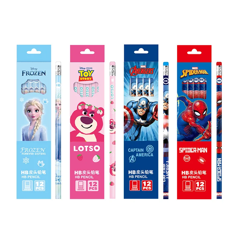 48Pcs Disney Pencil Spider-Man Stationery Captain America Pencil Set Elsa Lovely Lotso School Supplies HB Pencil Holiday Gifts